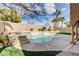 Sparkling pool with a waterfall feature and manicured landscaping in backyard at 12116 Vista Linda Ave, Las Vegas, NV 89138