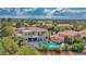 Beautiful aerial view of a large house with a pool, palm trees and views of a golf course in the distance at 2058 Troon Dr, Henderson, NV 89074
