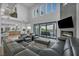 Open-concept living room with high ceilings, fireplace, and views of the pool at 2058 Troon Dr, Henderson, NV 89074