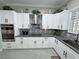 Modern kitchen featuring white cabinets, stainless steel appliances, and stylish backsplash at 2891 S Rainbow Ave, Pahrump, NV 89048