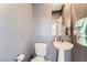 Well-lit half bathroom featuring modern fixtures, pedestal sink, and coordinated towel set at 363 Silva Pl, Henderson, NV 89011