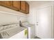 Spacious laundry room with overhead cabinets, shelving, and a door to the exterior at 7977 Blue Brook Dr, Las Vegas, NV 89147