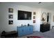 Stylish living room featuring modern decor, a large TV, and comfortable furnishings at 8131 Skye Plum St, Las Vegas, NV 89166
