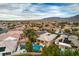 A scenic aerial view captures this desert neighborhood featuring private pools and lush green landscaping at 8633 Kennedy Heights Ct, Las Vegas, NV 89131