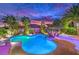 Private pool at twilight, surrounded by lush landscaping and ambient lighting, a relaxing oasis at 8633 Kennedy Heights Ct, Las Vegas, NV 89131