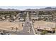 Aerial street view of the Water Street District with commercial buildings and parking at 21 Laswell St, Henderson, NV 89015