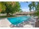 Large backyard pool with ample space for lounging, surrounded by mature trees and partial fencing at 3108 Sonia Dr, Las Vegas, NV 89107