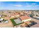 High aerial view of a manicured backyard with artificial turf in a single Gathering home at 3665 E Garfield Dr, Pahrump, NV 89061