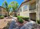 Charming exterior view featuring lush landscaping, mature trees, and inviting walkways for residents at 5710 E Tropicana Ave # 1018, Las Vegas, NV 89122