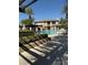 Beautiful community pool area with lounge chairs and palm trees at 656 Peachy Canyon Cir # 203, Las Vegas, NV 89144