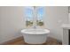 Freestanding soaking tub positioned beneath corner windows providing natural light and outdoor views at 8753 Mann St, Las Vegas, NV 89139