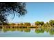 Tranquil pond reflecting the sky and surrounding landscape, creating a peaceful and serene environment at 8808 Homestead Rd, Las Vegas, NV 89143