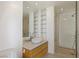 Bright bathroom featuring modern vanity, frameless shower, and contemporary fixtures at 3722 Las Vegas Boulevard S Blvd # 2609, Las Vegas, NV 89158