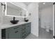 Modern bathroom with double vessel sinks, granite countertops, and tile flooring at 6999 Montcliff Ave, Las Vegas, NV 89147