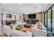 Open-concept living room with stylish furnishings, fireplace, and seamless flow to the kitchen at 1404 Reisling Ct, Las Vegas, NV 89144