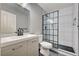 Modern bathroom featuring a glass enclosed shower and stylish vanity at 198 Winterport St, Henderson, NV 89074