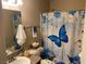 Bathroom featuring a vanity, a floral shower curtain and coordinating accessories at 2750 S Durango Dr # 2141, Las Vegas, NV 89117