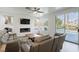 Comfortable living room with backyard views, a cozy fireplace, and ample natural light from the multiple windows at 2920 Sterling Cove Dr, Las Vegas, NV 89128