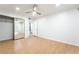 Bedroom with new floors, ceiling fan, closet, and natural light at 3060 Tarpon Dr # 104, Las Vegas, NV 89120