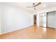 Bedroom with new floors, ceiling fan, closet, and natural light at 3060 Tarpon Dr # 104, Las Vegas, NV 89120