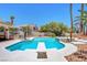 Lush backyard with sparkling pool, diving board, spa and mature palm trees for a private retreat at 4542 Amber Canyon Ln, Las Vegas, NV 89129