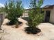 A pair of trees define the yard's landscaping along with stone and brick borders at 462 Crestway Rd, Henderson, NV 89015