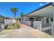 Charming backyard featuring a covered patio, mature palm trees, and secure fencing at 4807 Sacks Dr, Las Vegas, NV 89122