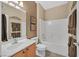Clean bathroom features single sink, and shower over tub at 6141 Tokara Ave, Las Vegas, NV 89122