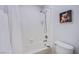 Full bathroom showcasing a shower with a painting of a dog in the background at 7445 Mezzanine View Ave, Las Vegas, NV 89178
