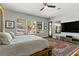 Bright main bedroom with large windows, ceiling fan, area rug, and access to outdoor living space at 1509 Winslow St, Las Vegas, NV 89117