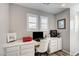 Well-lit office space with built-in desk and cabinets, featuring modern decor and plantation shutters at 3002 Coveri Ct, Las Vegas, NV 89141