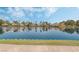 Peaceful lake view surrounded by well-maintained lawns and charming homes under a partly cloudy sky at 3151 Soaring Gulls Dr # 1021, Las Vegas, NV 89128