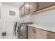 Convenient laundry room with modern washer and dryer units, ample storage cabinets, and counter space at 360 Rosefinch St, Henderson, NV 89012