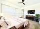 Staged main bedroom featuring a ceiling fan, bed, and tv at 4324 El Conlon Ave, Las Vegas, NV 89102