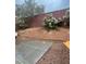 View of the backyard with greenery and brick wall surrounding property at 9801 Bradford Summit St, Las Vegas, NV 89183