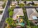 Overhead view of property featuring a luxury pool, landscaping, and lighting at 10300 Wellside Hill Ave, Las Vegas, NV 89145