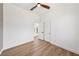 Bedroom features a ceiling fan and closet with double doors at 2297 Aria Dr, Henderson, NV 89052