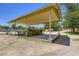 Hay storage area to keep horse feed cool and dry with a sign that states, 