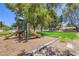 Playground on horse property with slides, mature trees, and lush grass at 2770 La Casita Ave, Las Vegas, NV 89120