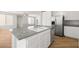 Kitchen island featuring granite countertops, stainless steel appliances, and white cabinets at 323 Harpers Ferry Ave, Las Vegas, NV 89148