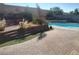 Multi-tiered backyard featuring artifical turf, a retaining wall and a swimming pool at 424 Wright Way, Henderson, NV 89015