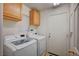 Laundry room includes front loading washer/dryer and storage cabinets above at 528 Lavina Ct, Las Vegas, NV 89123