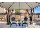 Backyard patio featuring a shaded gazebo with outdoor seating and a view of the neighborhood at 6652 Coral Springs Cir, Las Vegas, NV 89108