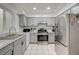 Modern kitchen featuring stainless steel appliances, light gray cabinetry, and bright lighting at 7066 Burcot Ave # 59, Las Vegas, NV 89156