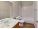 Clean bathroom with tub, toilet, and vanity with modern finishes at 1920 Lirio Way, Las Vegas, NV 89108