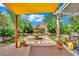 Lush backyard oasis with charming stone water fountain feature at 326 Caneflower Ct, North Las Vegas, NV 89031