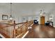 Open upstairs hallway overlooking main living areas features wood railing and hardwood floors at 326 Caneflower Ct, North Las Vegas, NV 89031