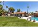 Backyard oasis with a sparkling pool, artificial lawn, and a cozy seating area, perfect for relaxation and enjoyment at 3708 Lorraine Ln, Las Vegas, NV 89120