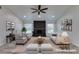 Staged living room showcasing vaulted ceiling, fireplace, and natural light from windows at 3708 Lorraine Ln, Las Vegas, NV 89120