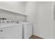 The laundry room has appliances, overhead shelving, and clean white walls at 6868 Sky Pointe Dr # 2035, Las Vegas, NV 89131
